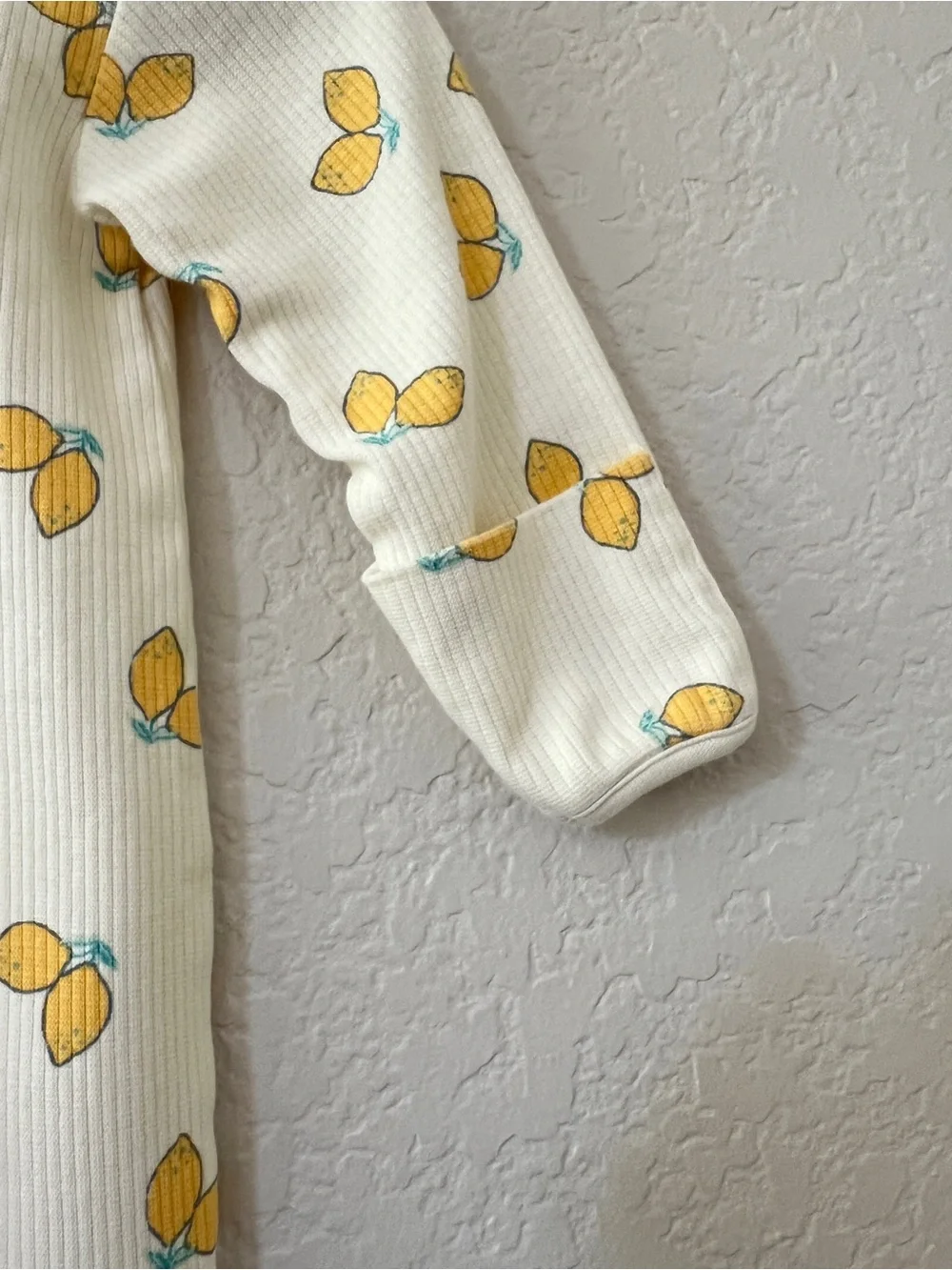 JoJo Maman Bebe Baby 3-6M Cream Lemon Print Ribbed Footless Sleepsuit Romper